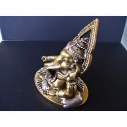 Statue du dieu Ganesh avec cobra et poignard en bronze patiné or et argent