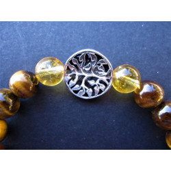 Bracelet arbre de vie en oeil de tigre et citrine et argent