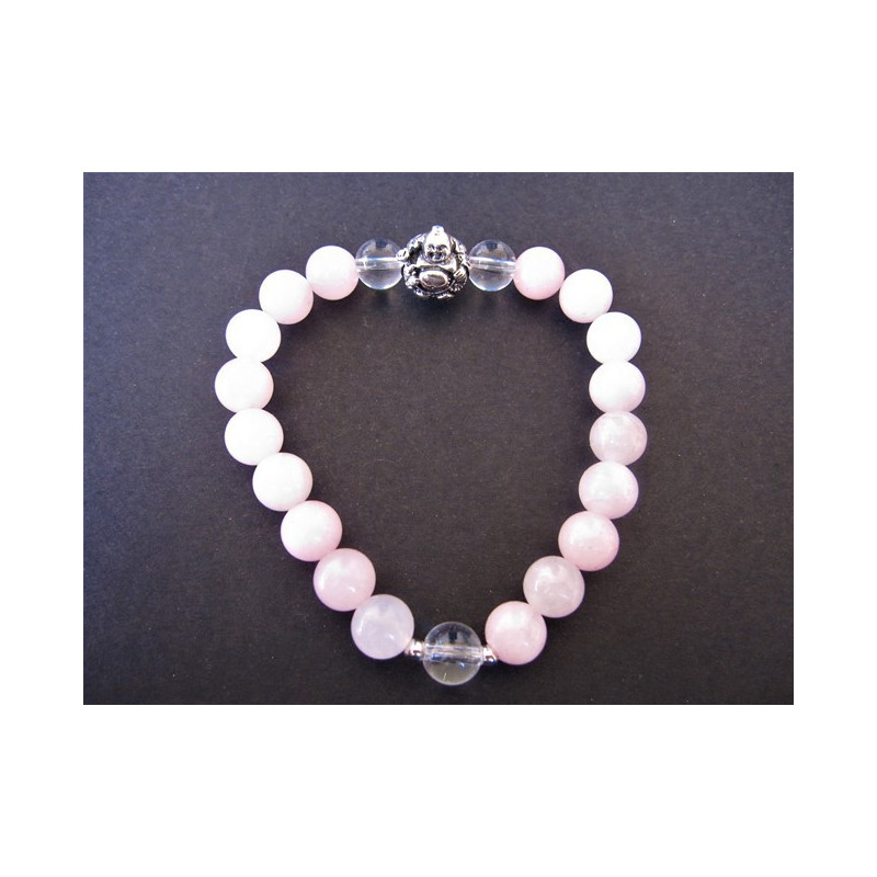 Bracelet bouddha en quartz rose et cristal de roche