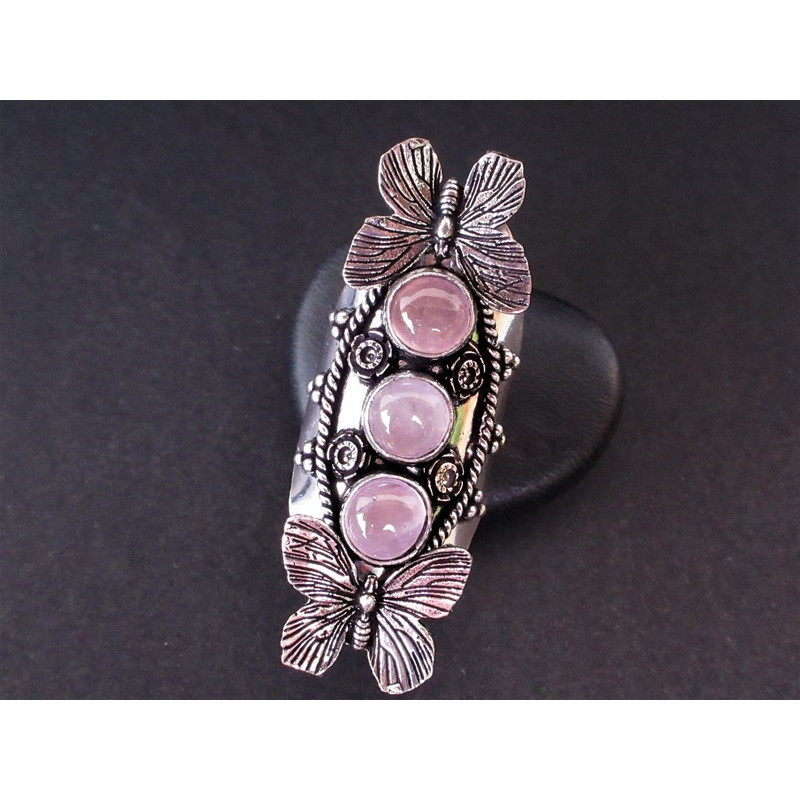 Grande bague papillon en quartz rose