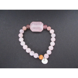 bracelet en quartz rose, quartz fraise et bois de buis