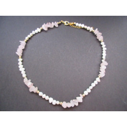 collier en quartz rose et perle d'eau douce